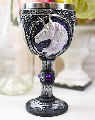 Miniatura 2 de Ebros Gift Gran figura mágica sagrada púrpura real gemas blancas unicornio vino de pureza cáliz cáliz figura con arte de desplazamiento y nudos