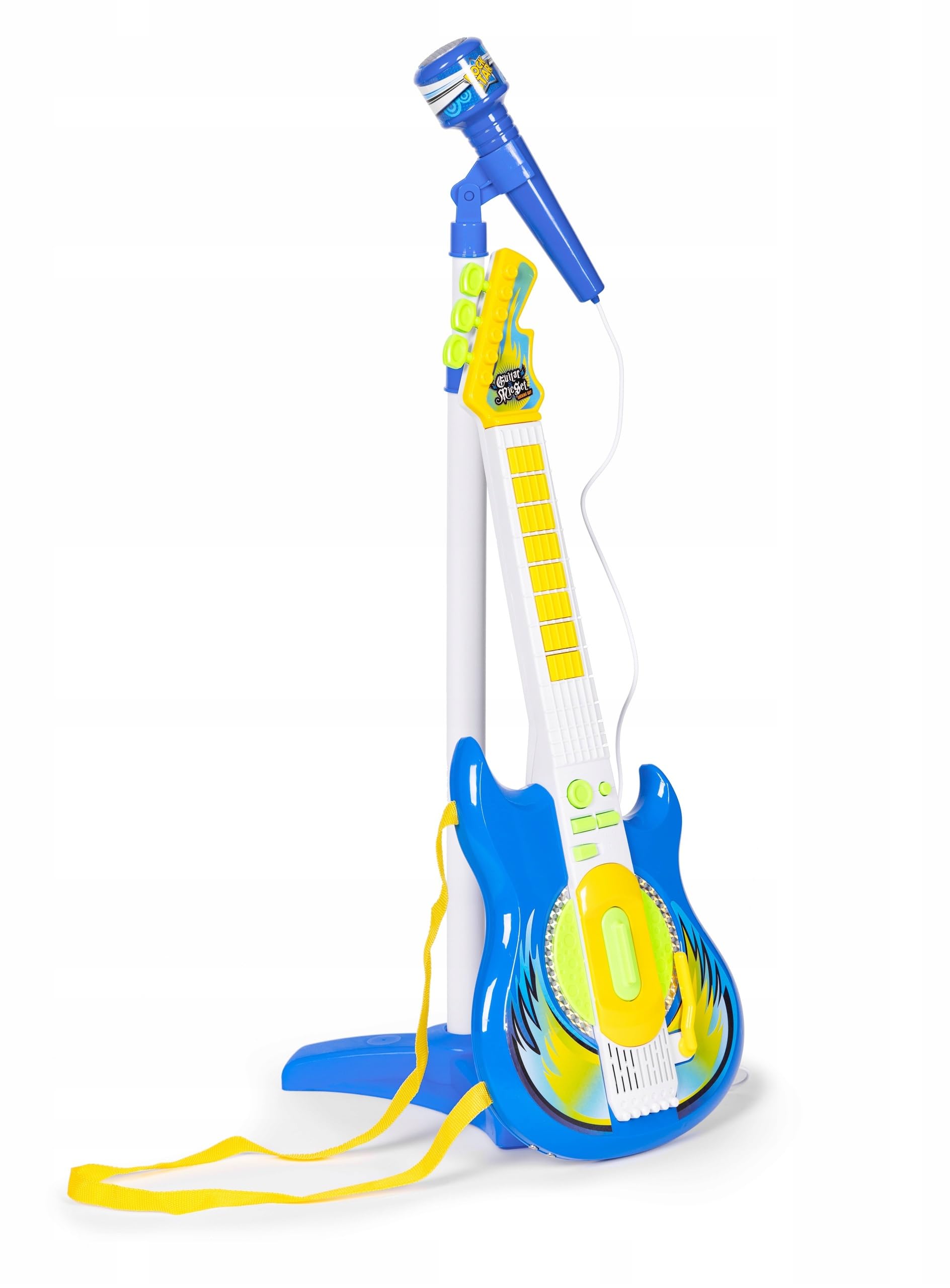 Chitarra Elettrica e Microfono con Asta Giocattolo Bambini Chitarra Rock Microfono Karaoke con Collegamento MP3 Smartphone Asta Regolabile Altoparlante Basi Musicali Chitarre Rock Elettronica (b)