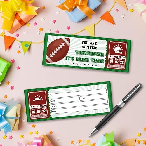 Miniatura 5 de UBLURO Invitaciones para fiesta de cumpleaños de fútbol, 20 boletos + 20 sobres, boleto estilo rugby tarjetas de invitación para fiestas de