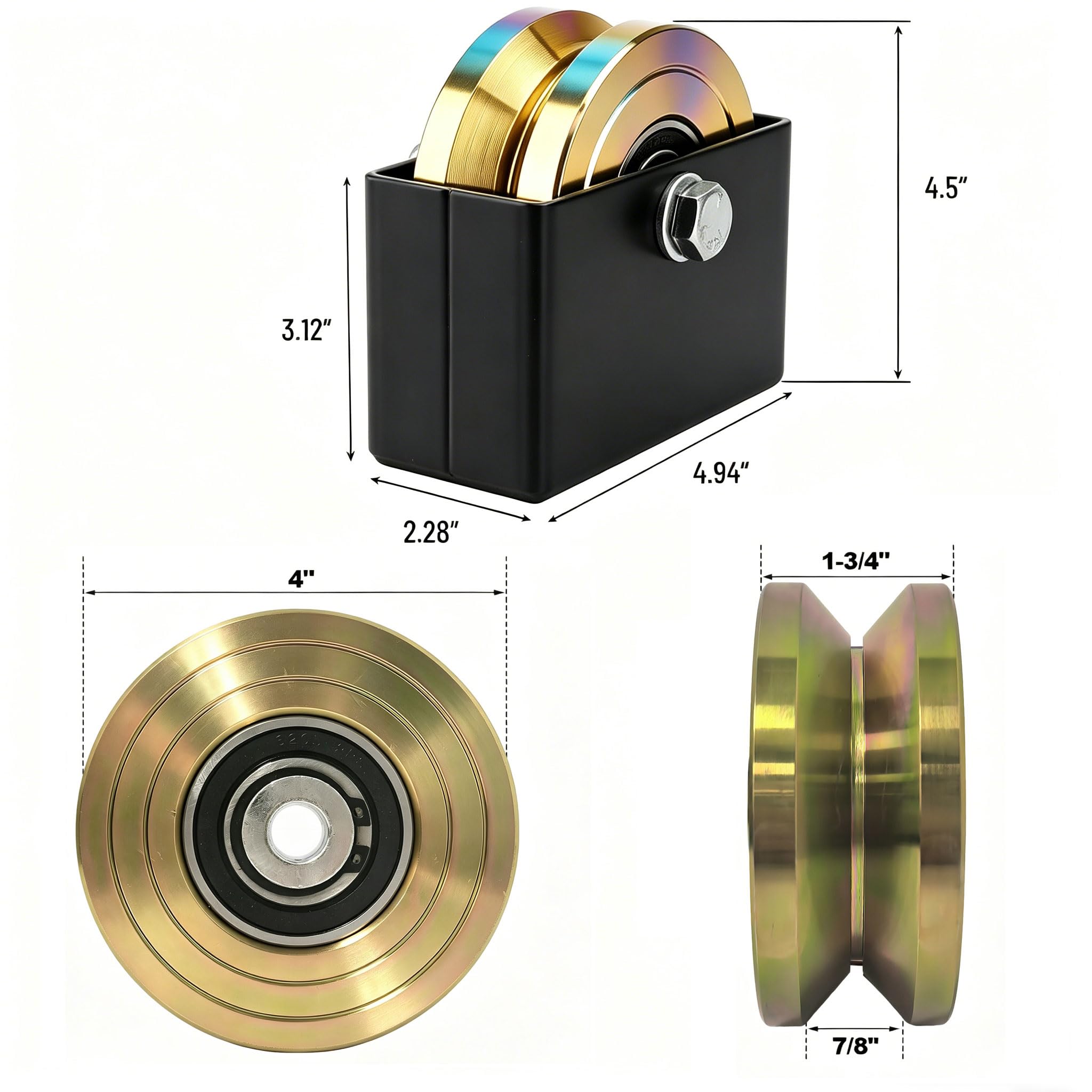4" Sliding Door Rollers 1 Pack V-Groove Wheel with Welded Bracket Heavy Seal Duty Solid Double Bearing 3000 Lbs Load Capacity Sliding Gate Roller for Garage Door Metal Pipe Gate Fence Gate — Amazon image 3