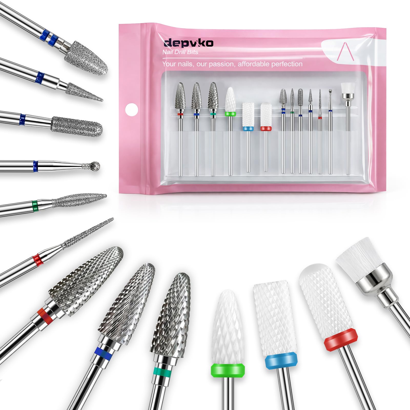 13PC Nail Drill Bits Set, Drill Bits for Nails, 3pcs Tungsten Carbide Drill Bits+ 3pcs Ceramic Efile Nail Drill Bits+ 6pcs Diamond Drill Bits+ 1pcs Brush, 3/32 inch Nail Bits for Nail Drill-image-40