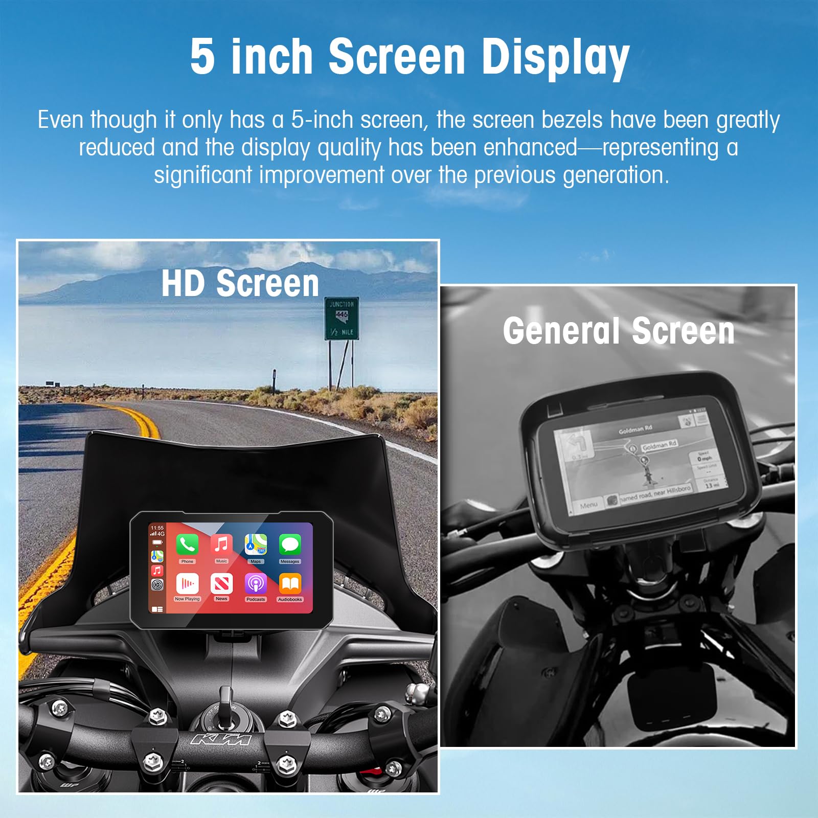 Navigatore Moto Wireless 5 Pollici CarPlay Android Auto GPS Impermeabile IP67 Bluetooth TPMS