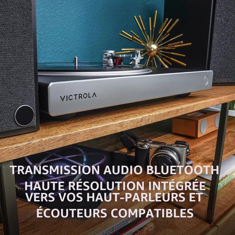 Victrola Stream Carbon – Platine Vinyle 2 Vitesses avec Wi-FI, Bluetooth, Sonos, UPnP, Roon Ready, Cellule Ortofon 2M Red et Bras en Fibre de Carbone (Noir/Argent)