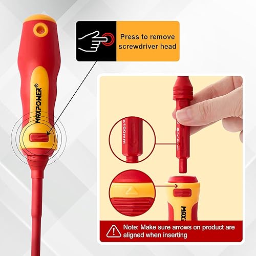 Miniatura 3 de MAXPOWER Juego de destornilladores aislados, destornilladores eléctricos aislados 7 en 1, kit de herramientas de destornillador eléctrico de punta