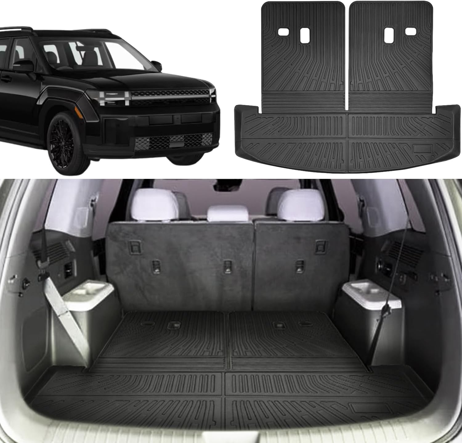 Trunk Mat Backrest Mat Fits for Hyundai Santa Fe 2024 2025 Cargo Mat Liner All Weather TPE Protector Back Seat Cover 3rd Row for 2024 Hyundai Sante Fe Accessories