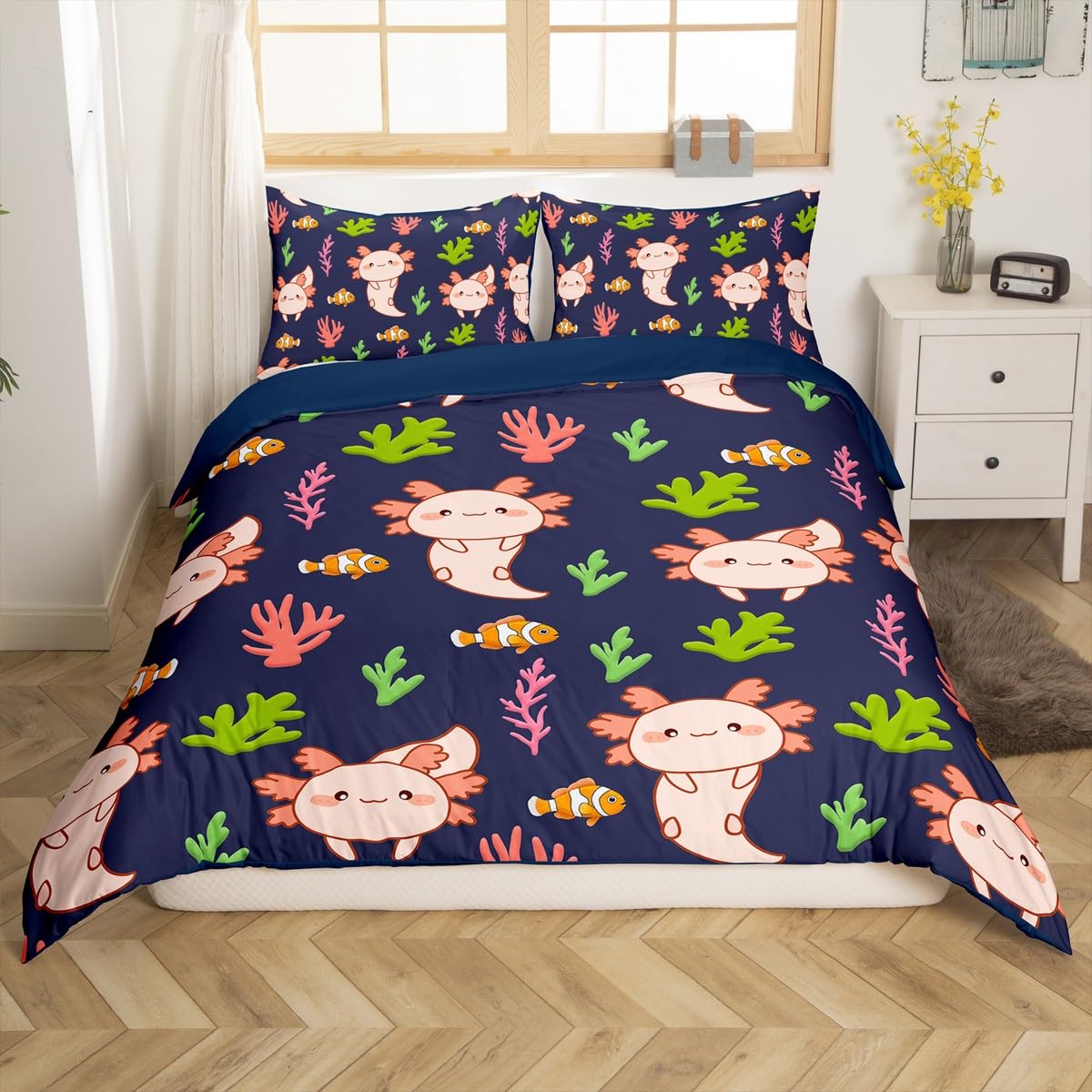Parure de lit dessin animé axolotl 135 x 200 cm idée cadeau anniversaire pour fille