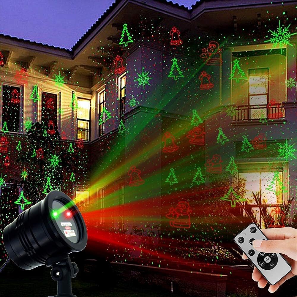 Christmas Laser Lights Outdoors Decoration Projector Light Waterproof LED Star Show for Xmas Decor House Home Yard Garden Patio Wall Indoor, Red and Green with Wireless Remote