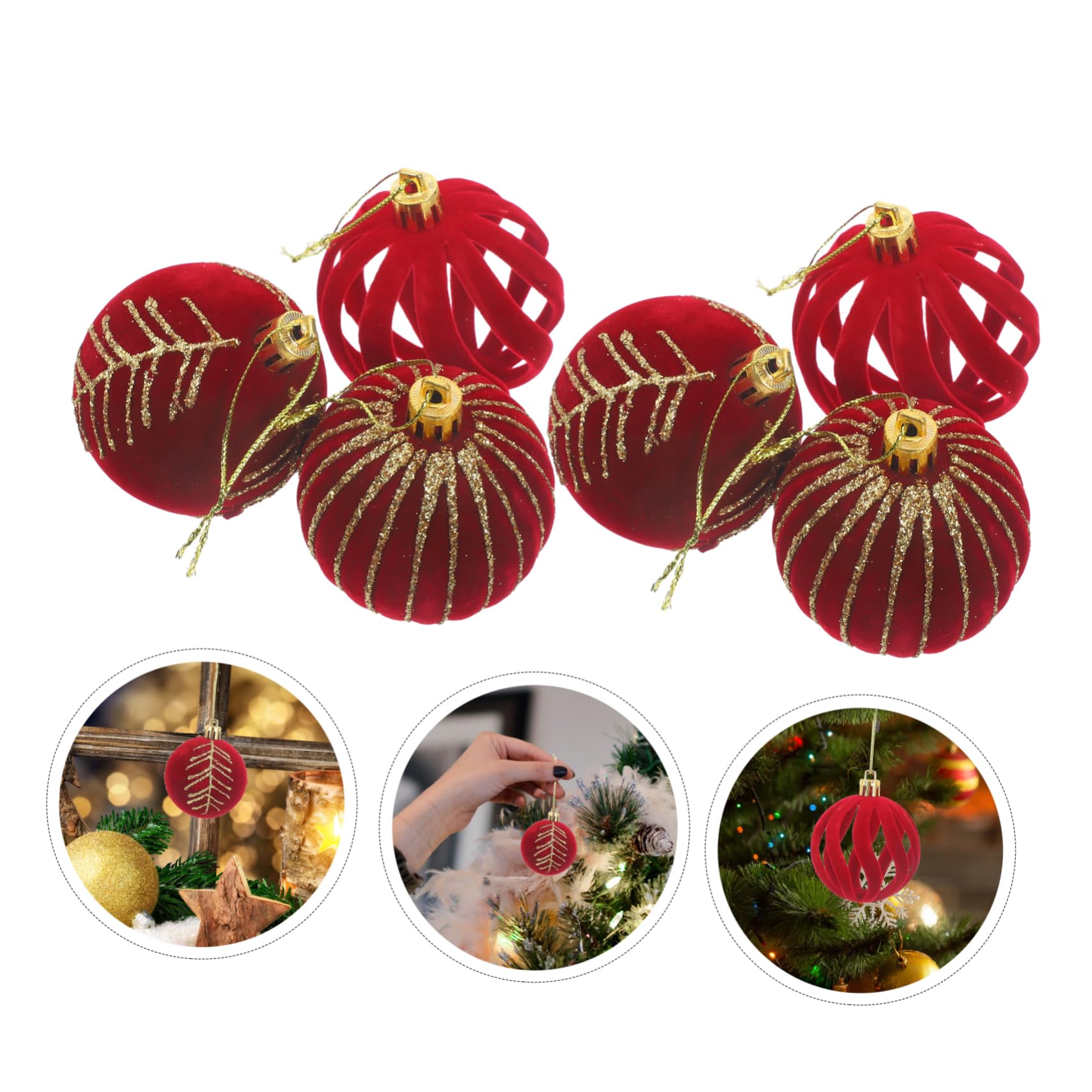 PRETYZOOM 24stücke Teiliges Weihnachtsbaum-dekorationskugeln Rot Flocking Weihnachtsbaum-hängeschmuck Für Festliche Anlässe Und Weihnachtsdekoration