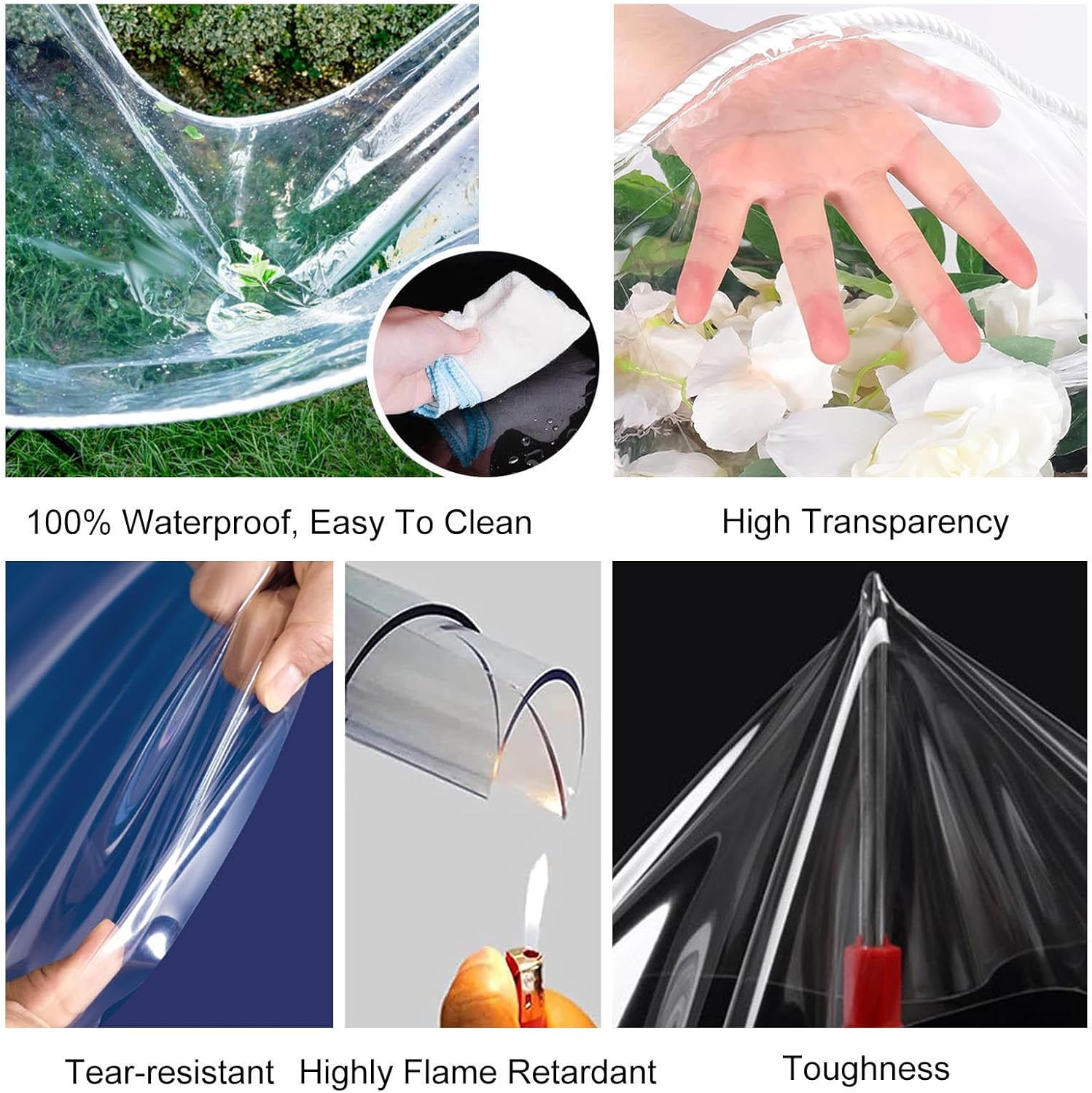 Transparent Pvc Tarpaulin Side Panels With Zipper Door,Outdoor Clear Tarp Curtains,Pergola Patio Porch Carport Gazebo Waterproof Tarpaulin Cover With Grommets,Rain Curtains,L×H-1.5*1.8m(4.9*5.9ft)