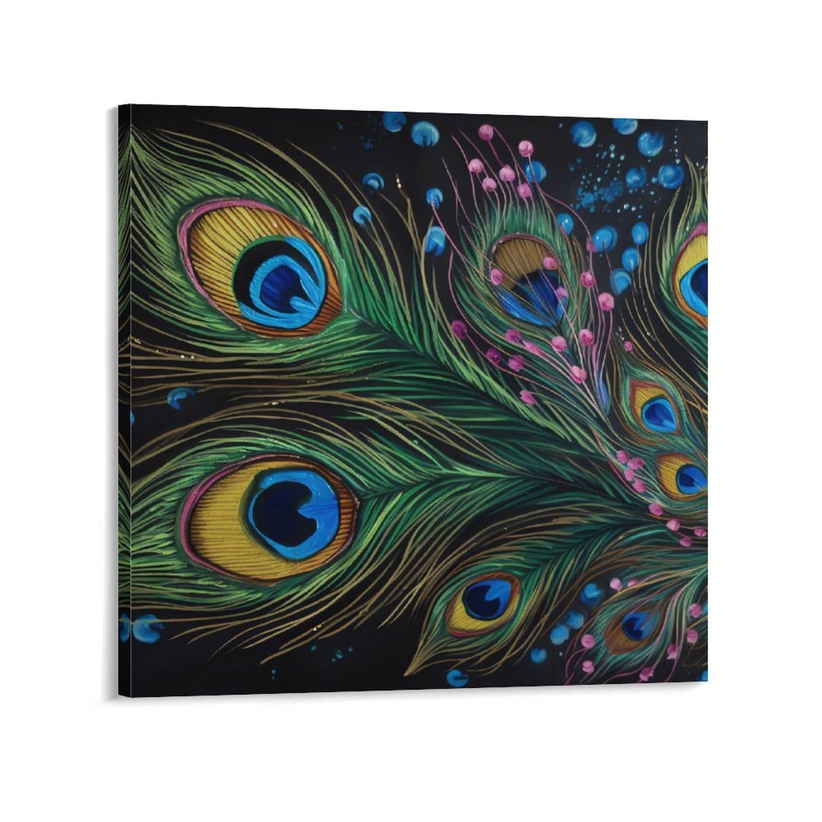 Peacock Feather Canvas Wall Art for Bedroom 20x20inch(50x50cm) Canvas Prints Artwork for Walls Modern Picture Artwork Painting for Living Room Aesthetic Wall Paintings for Bathroom Kitchen Office Deco