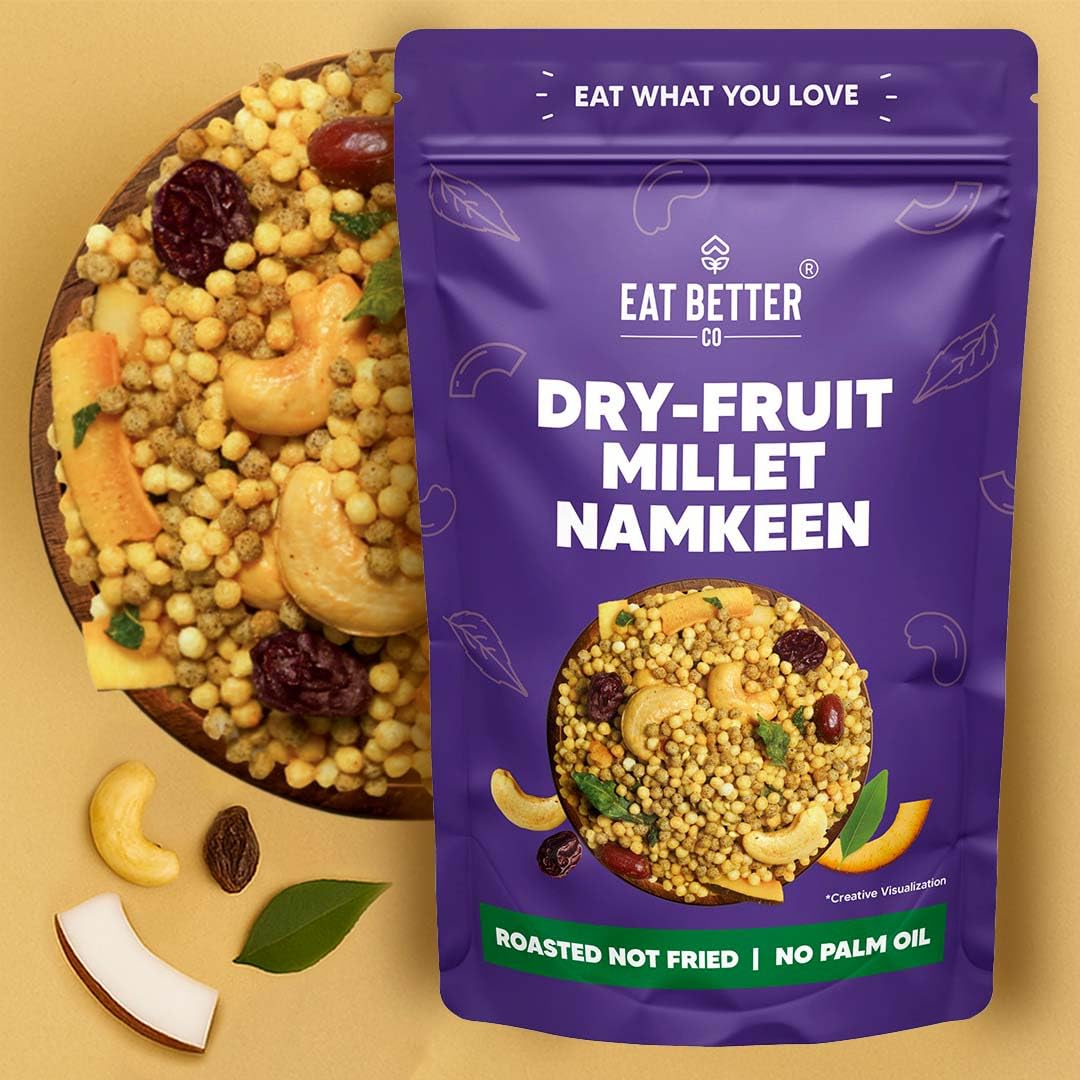 Eat Better Co Dry-Fruit Millet Namkeen β Roasted, Not Fried | Healthy Snack with Cashews, Cranberries, Coconut & Millets | No Palm Oil - 100g