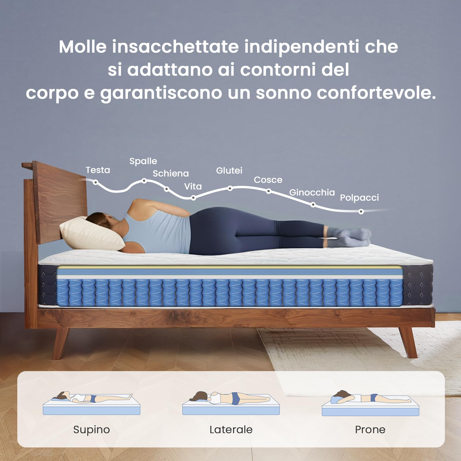 Coolvie Materasso 120 x 190 cm, ortopedico a 7 zone, altezza 20 cm, materasso con schiuma di memoria gel per chi dorme sul fianco e sulla schiena, certificato Öko-Tex