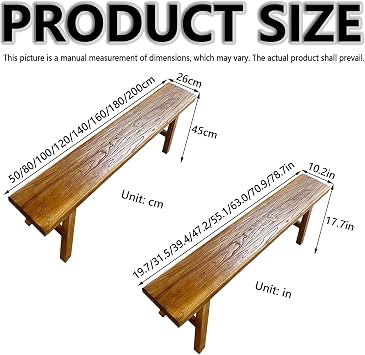 Indoor Wooden Dining Room Bench, Rustic Farmhouse Wood Entry Skinny Bench for end of Bed(160cm)