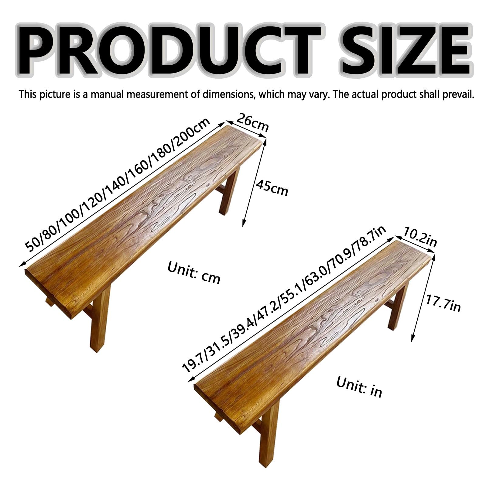Banco de comedor de madera para interiores, banco delgado de entrada de madera rústica para extremo de la cama (50 cm)