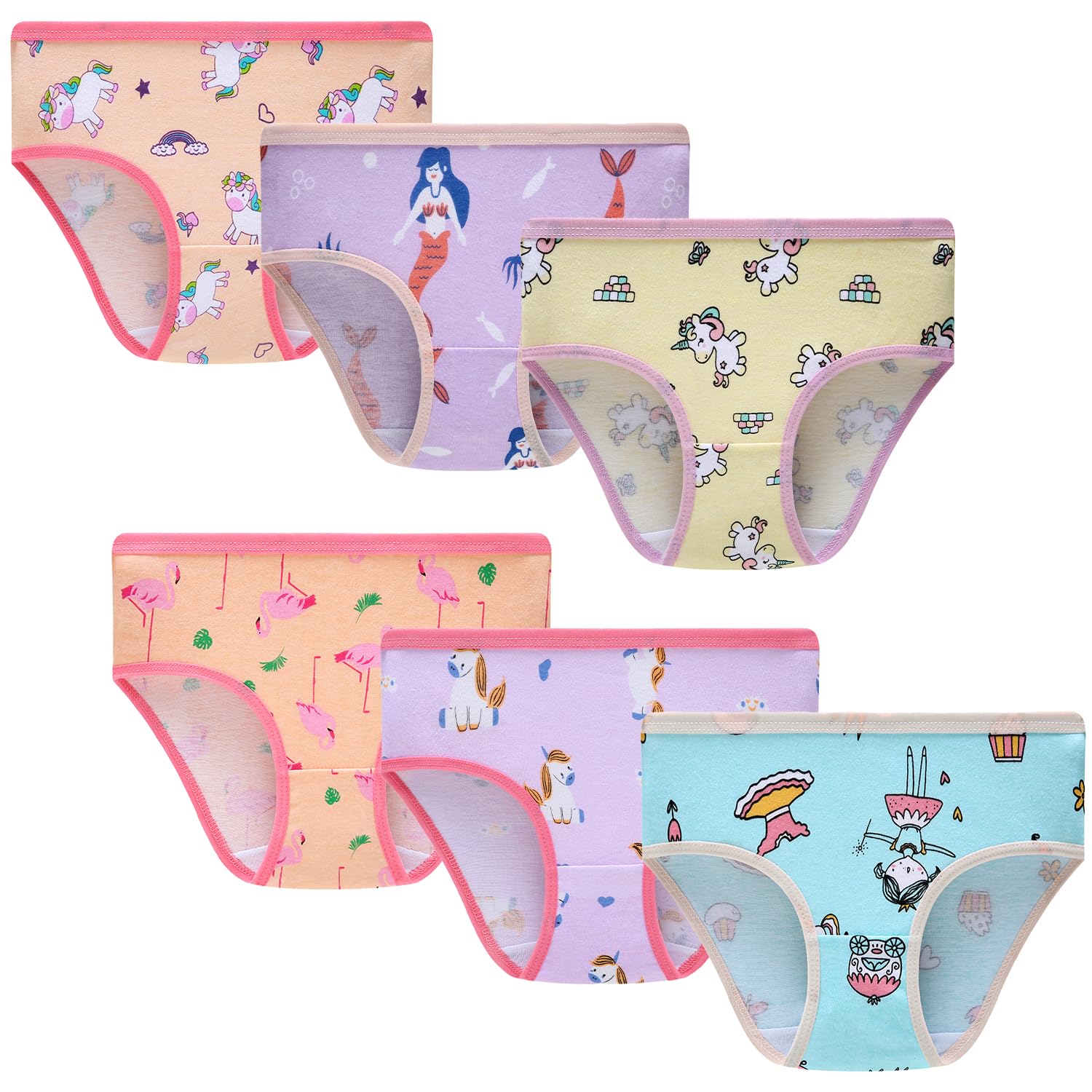 Girls Cute Printed Underwear Kids Cotton Comfort Panty Briefs Toddler Undies Pack of 6 Multipack