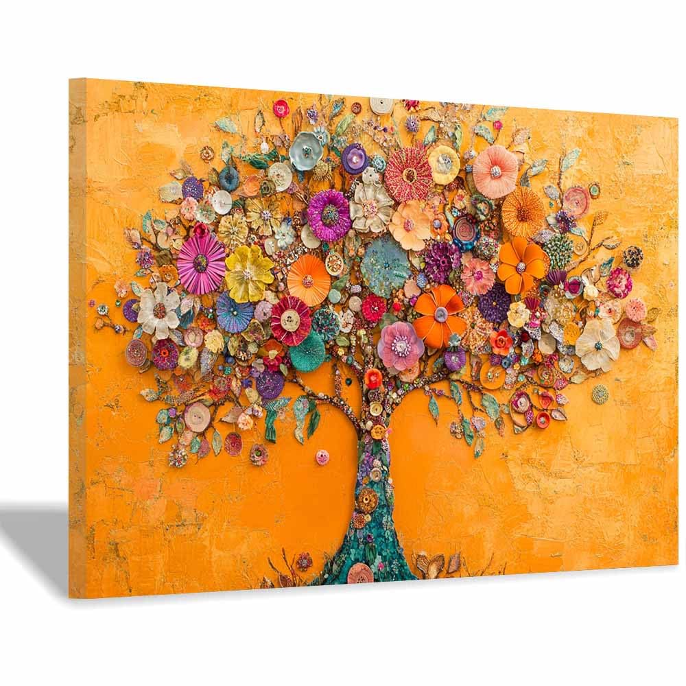 ZAMAEIU Tree of life wall decor Ornamented Cluster Tree On Canvas Prints Poster Pictures for Living Room Bedroom Home Office Wall Decoration(multicolored)-30x50cm Framed