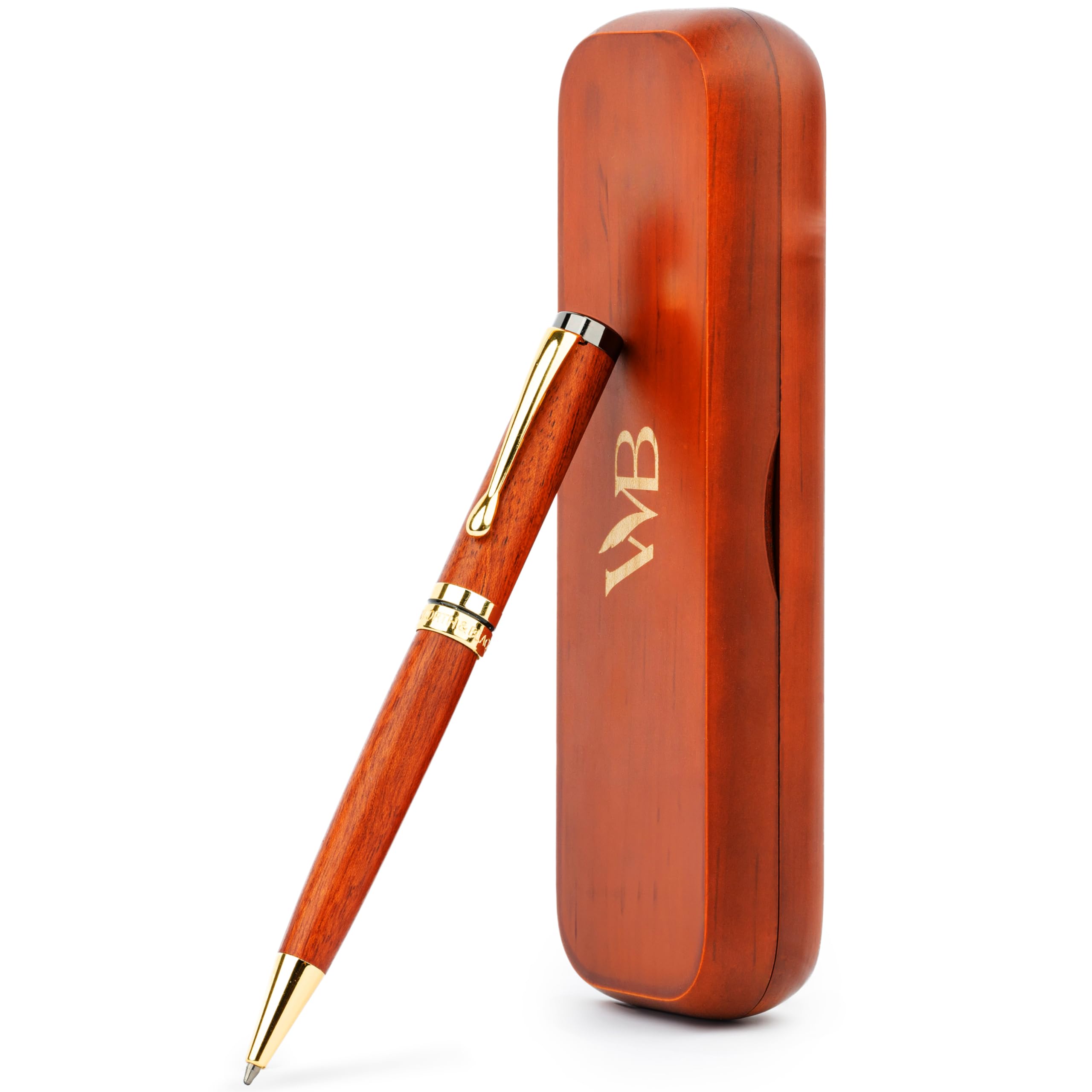 Wordsworth Black Ballpoint Pen Set - Luxury Bamboo Cherrywood Gold Finish, Refillable, Best Pen for Men & Women, Black Ink