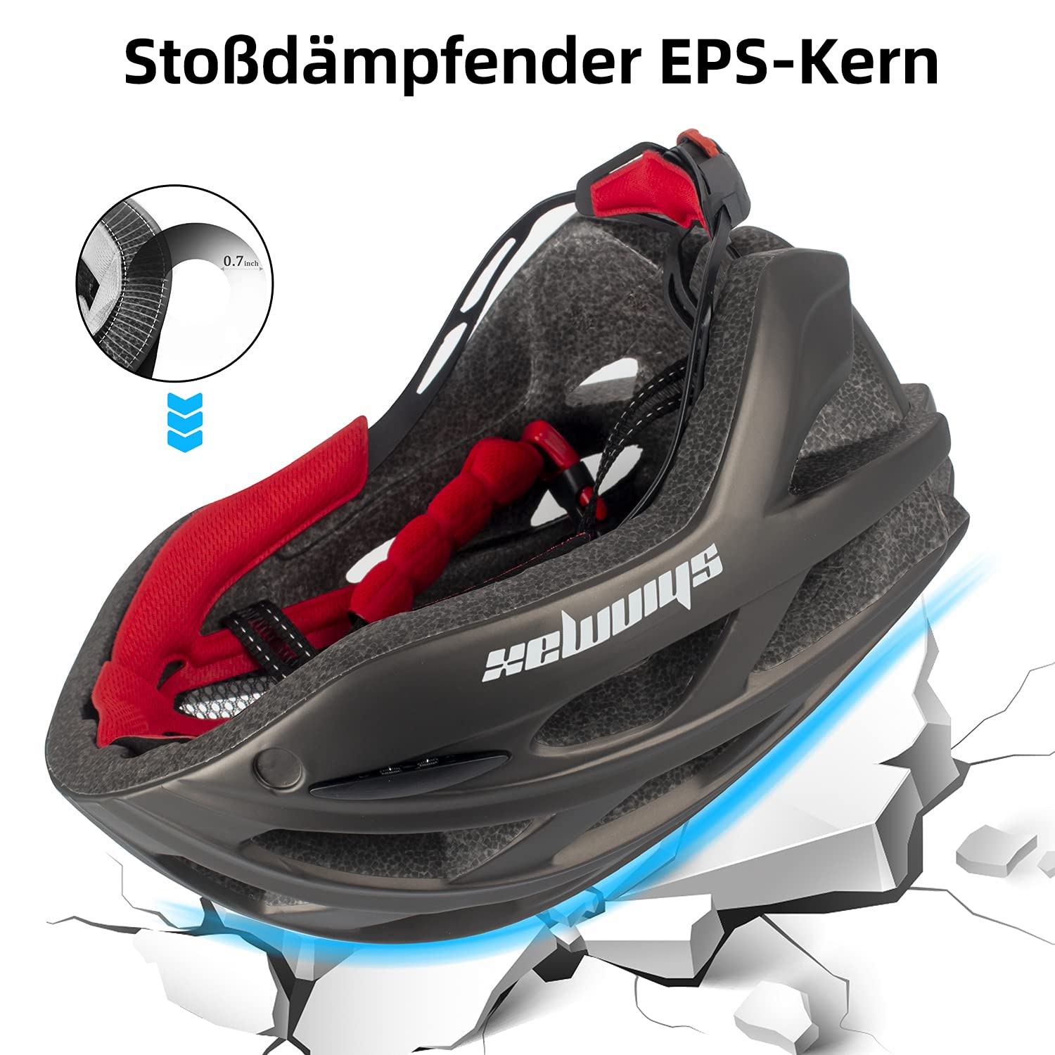 Shinmax kask rowerowy, certyfikat CE, kask rowerowy ze zdejmowanymi okularami ochronnymi, wizjer, dla dorosłych, mężczyzn i kobiet, regulowana ochrona bezpieczeństwa, tylne światło LED, do deskorolki, jazdy na nartach, snowboardzie NR-096