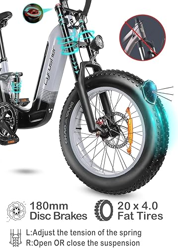 Miniatura 3 de Cyrusher Bicicleta eléctrica para adultos, bicicleta eléctrica Kommoda de 750 W  Neumático gordo de 20 x 4 pulgadas, bicicleta eléctrica de montaña