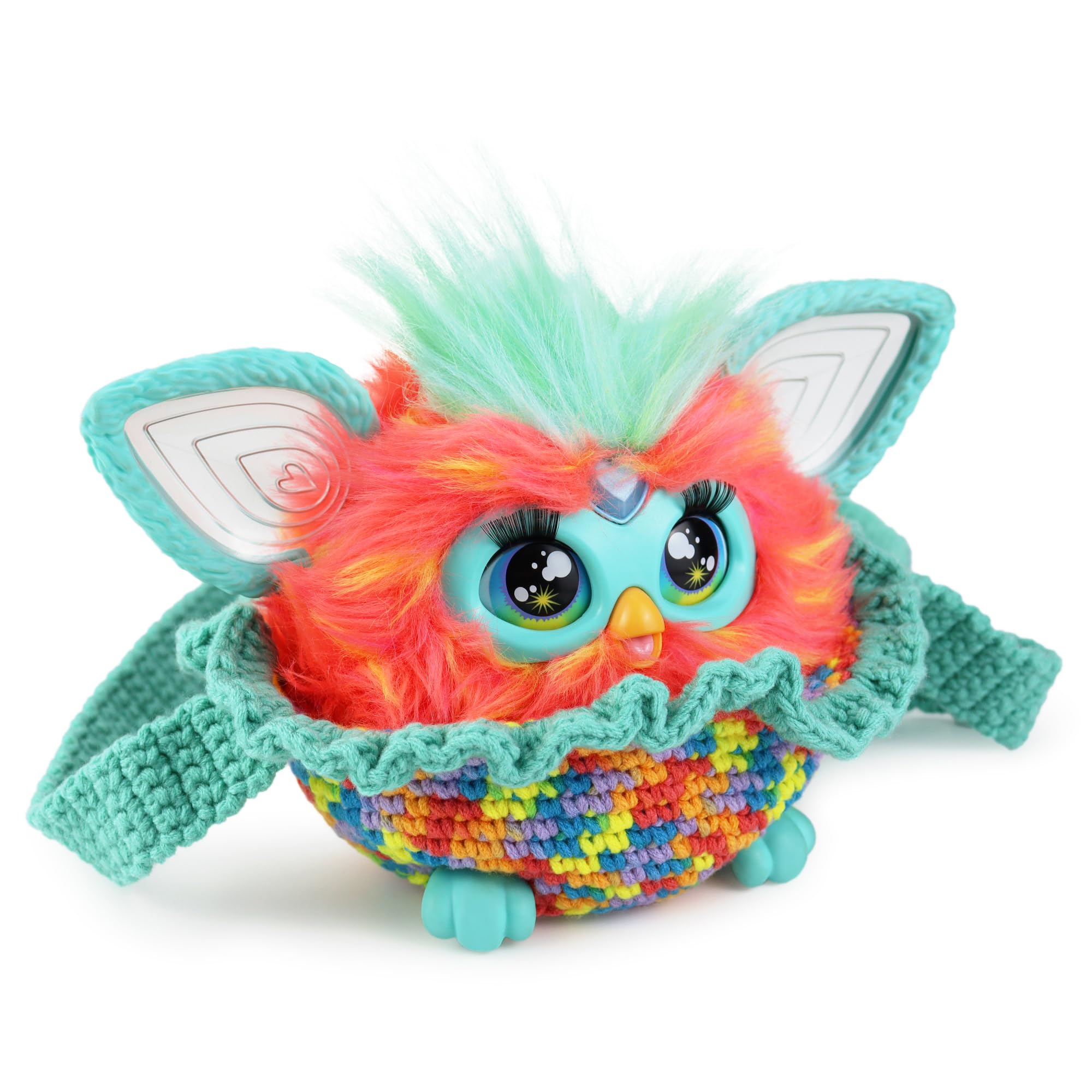 Crochet Carrier Compatible with Furby Galaxy Interactive Plush, Handmade, Rainbow Color