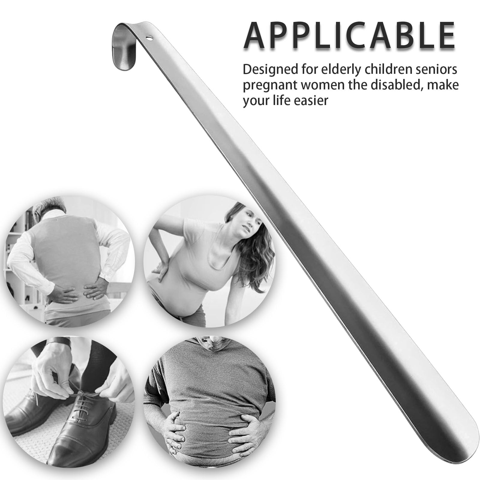 Calzador de acero inoxidable, mango largo, portátil, para un uso fácil, ideal para viajes, personas mayores, personas con discapacidad, hombres y mujeres