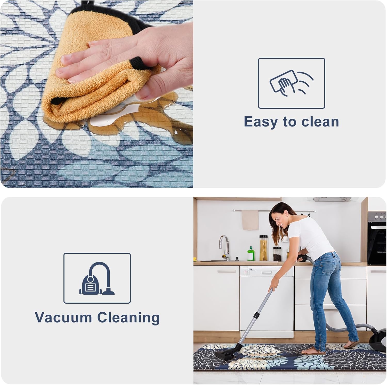 KIMODE Anti Fatigue Kitchen Mats for Floor, Boho Floral Kitchen Rugs 24" x 71", Wide Long Cushioned Mats for Kitchen Floor, Non Slip Kitchen Floor Mats for Sink Laundry Office,Blue Multi