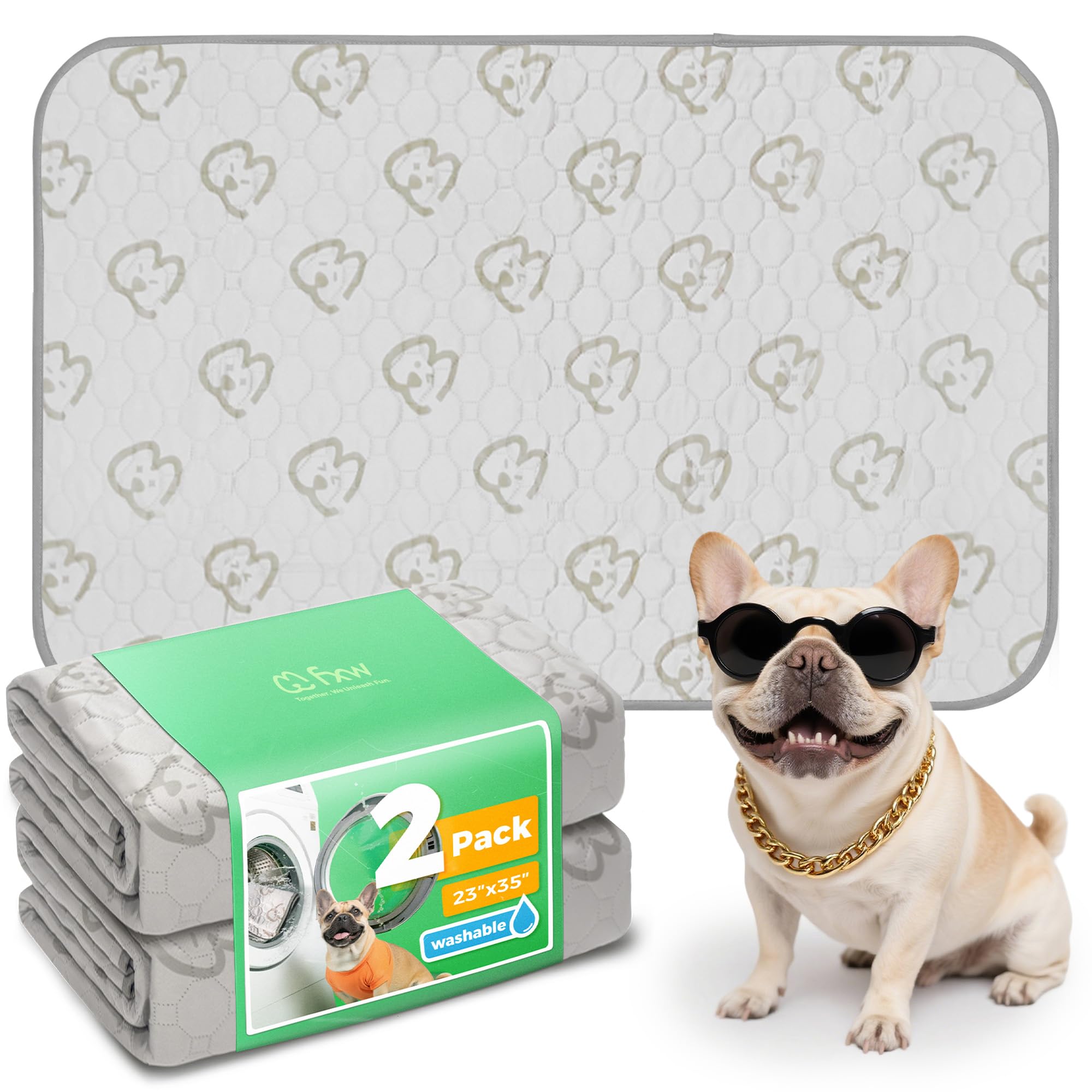 FXW Washable Pee Pads for Dogs, Puppy Pads with Super Absorbent, Specifically Designed for 36inch Cages, 23" x 35" Rectangle, Khaki, 2 Packs