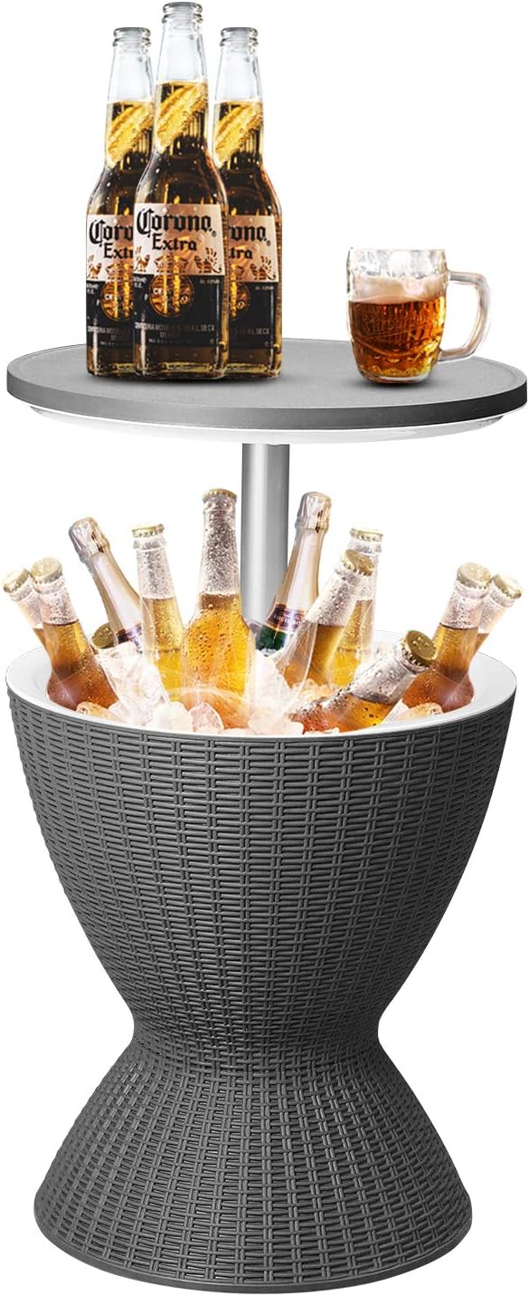 DOIT Height Adjustable Cool Bar Outdoor Patio Table,All-Weather Cool Wicker Bar Table with Ice Bucket for Party, Pool, Deck, Beach (Black, Modern)… : Everything Else
