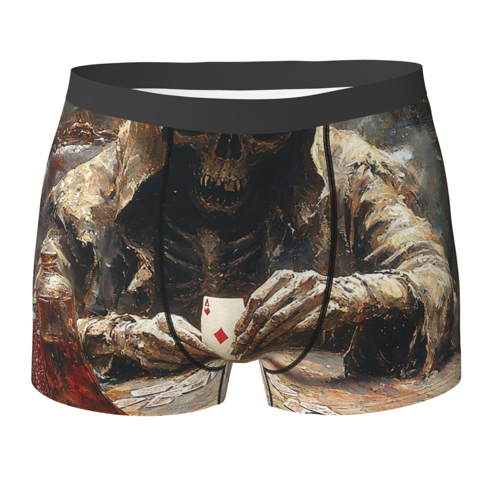 Peiyeety Unisex Black Mens Boxer Briefs Funny Novelty Graphic Underwear, Grim Reaper Playing Poker Vintage