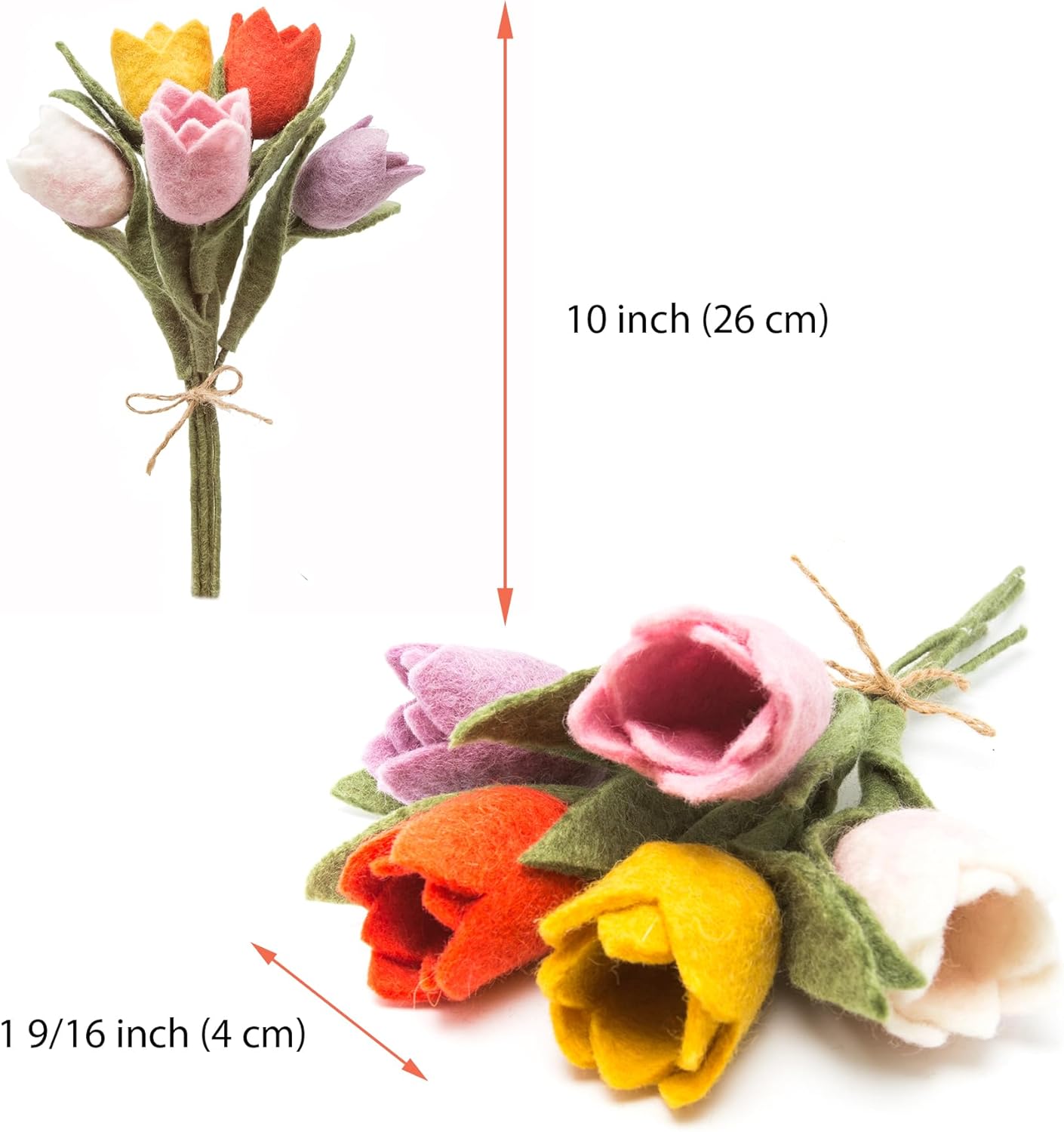 Glaciart One Felt Tulip Flowers Artificial Bouquet - 5 pcs|Reusable, Washable and Essential Oil Ready Multi Color Artificial Flowers w/Bendable Wire Stem |Great as Gift and Home or Event Decorations