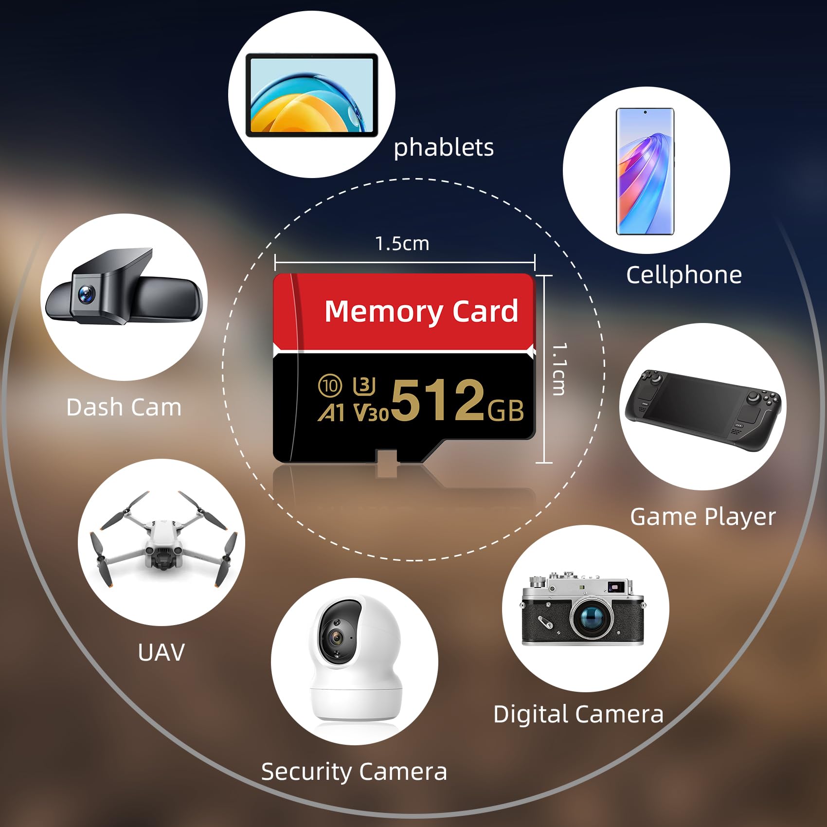 Mini-Speicherkarte 512GB, mit Adapter, Hochgeschwindigkeit Memory Karte, Massive Kapazität TF Karte, Datenspeicherung Speicherkarten für Laptop/Smartphone/Dash-Cam/Drohnen