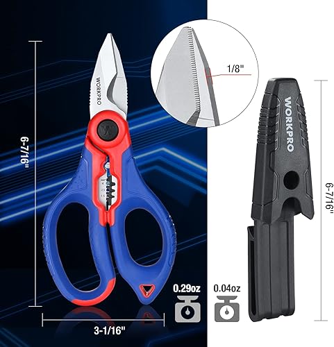 Miniatura 5 de WORKPRO Juego de destornilladores multipuntas 12 en 1 y tijeras de electricistas inoxidables, tijeras de electricista profesional de 6.4 pulgadas