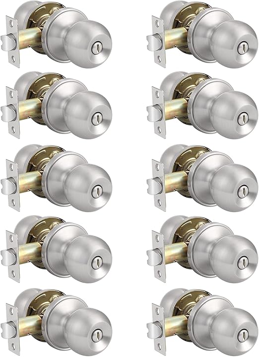 Probrico 10-Pack Satin Nickel Privacy Door Levers - Wave Style Bed/Bath Handles, Reversible (2-3/8" Or 2-3/4" Backset)