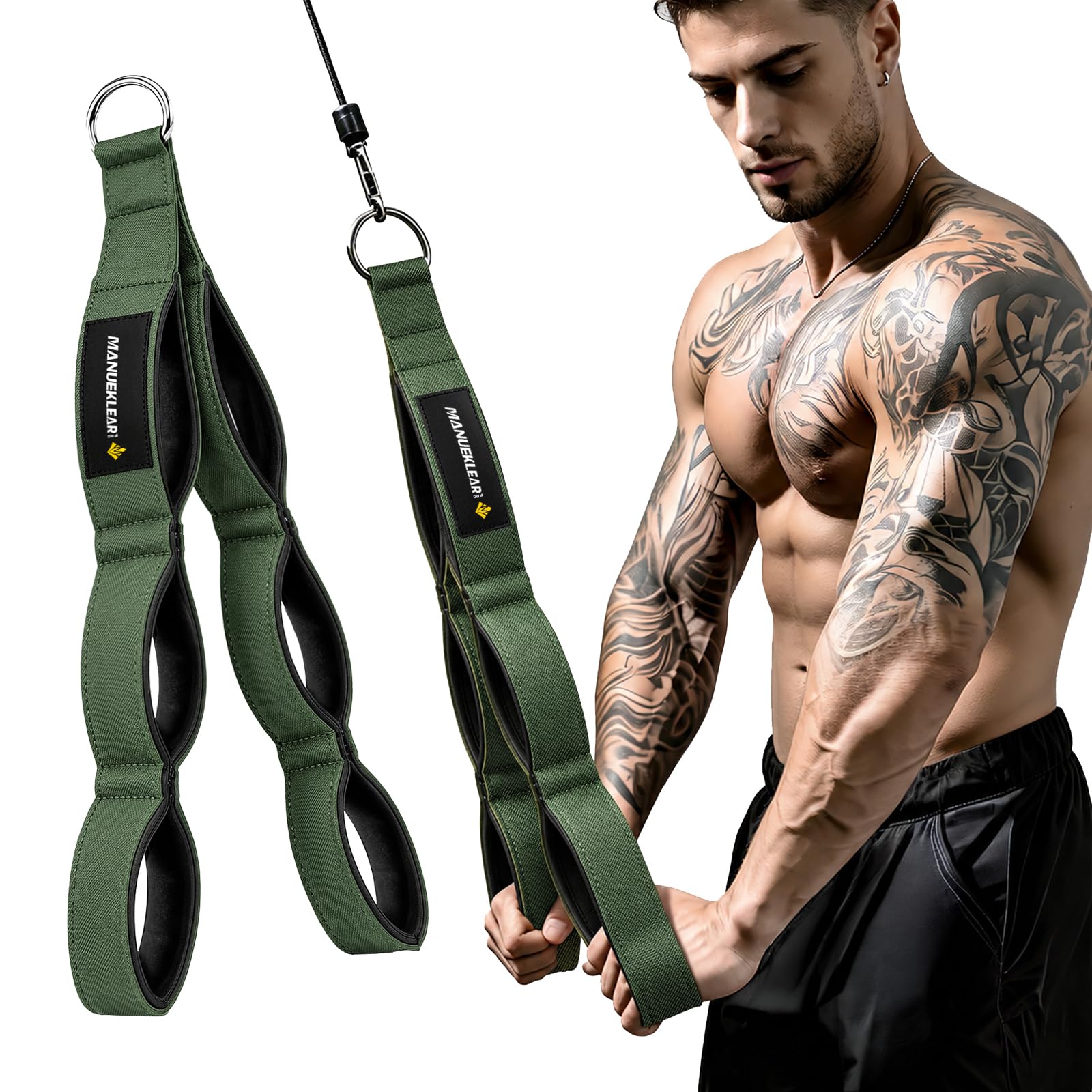 M MANUEKLEAR Tricep Rope Cable Attachment Handles, Greater Range of Motion, Tricep Pull Down Rope for Push Downs, Crunch