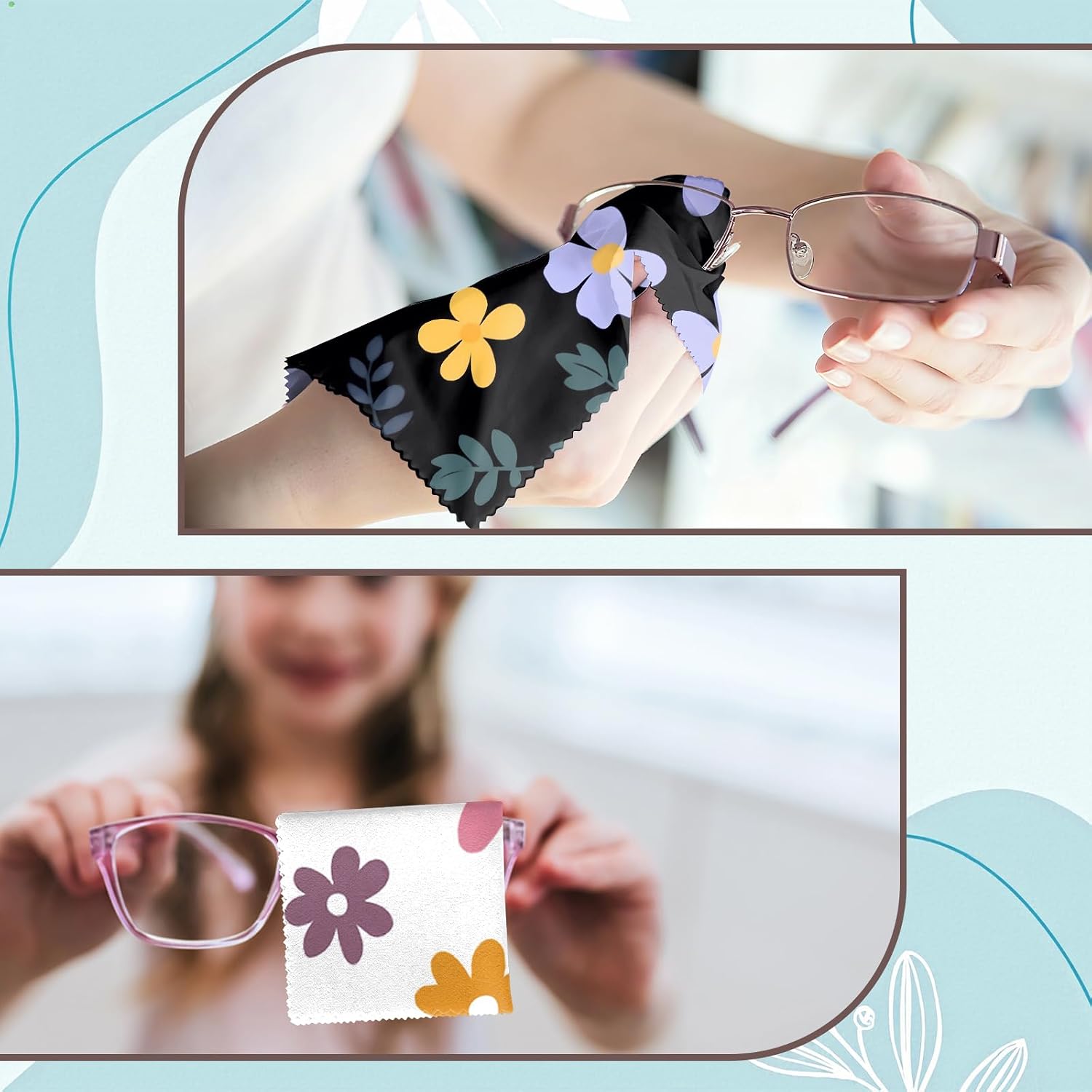 6 PCS Glasses Cleaning Cloth Eyeglass Lens Microfiber Cleaning Cloth Reusable Phone Screens Camera Cute Aesthetic Women Girls(6.3"x6.3")-Flowers image 5