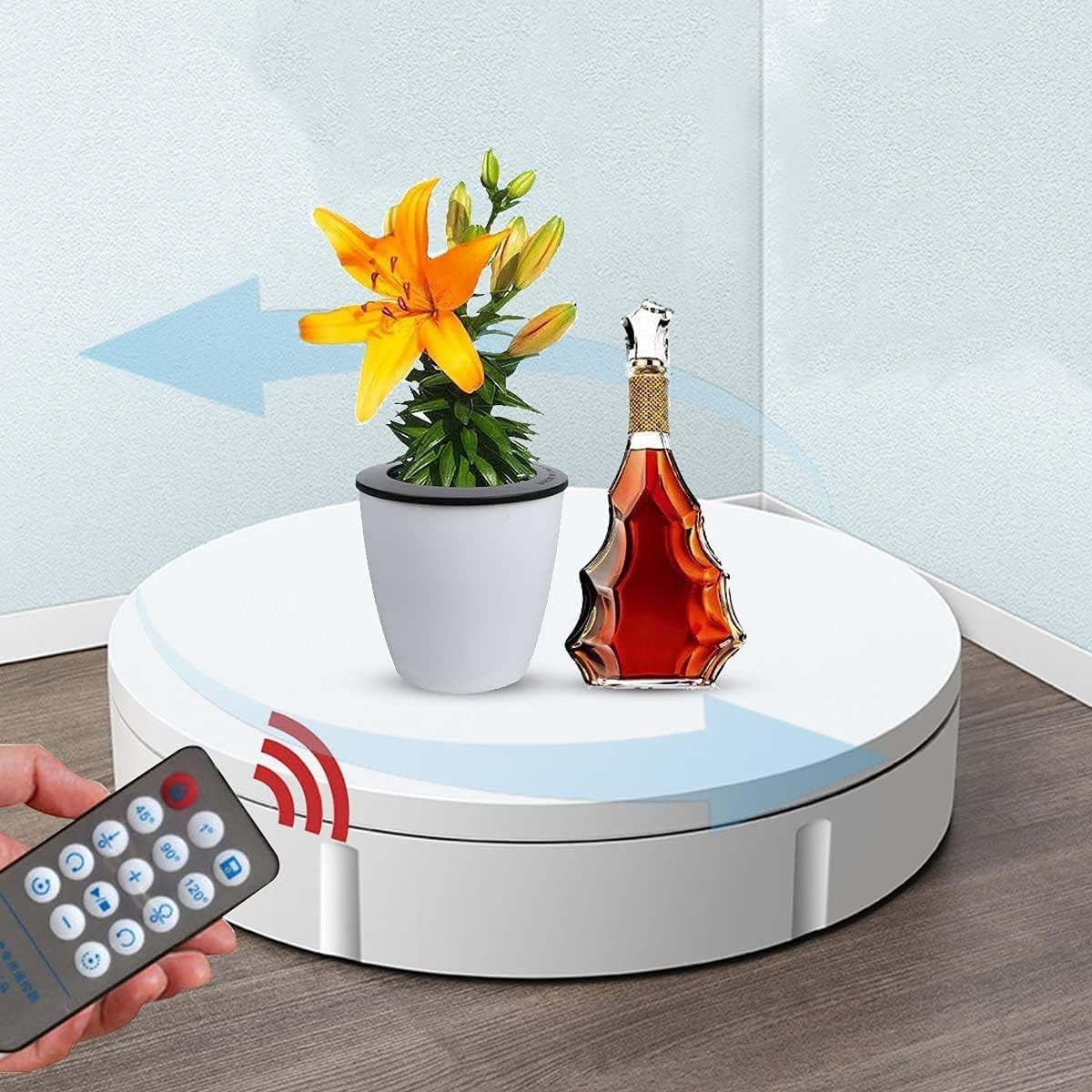 Motorized Turntable Display with Remote Control, 360 Degree Electric Rotating Turntable Display Stand for Photography Video Shooting Props (Black 30cm)