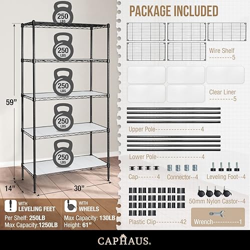 Miniatura 3 de CAPHAUS NSF - Estantería ajustable de alambre de metal con forros, estantería de almacenamiento de cocina, estantería de almacenamiento de acero