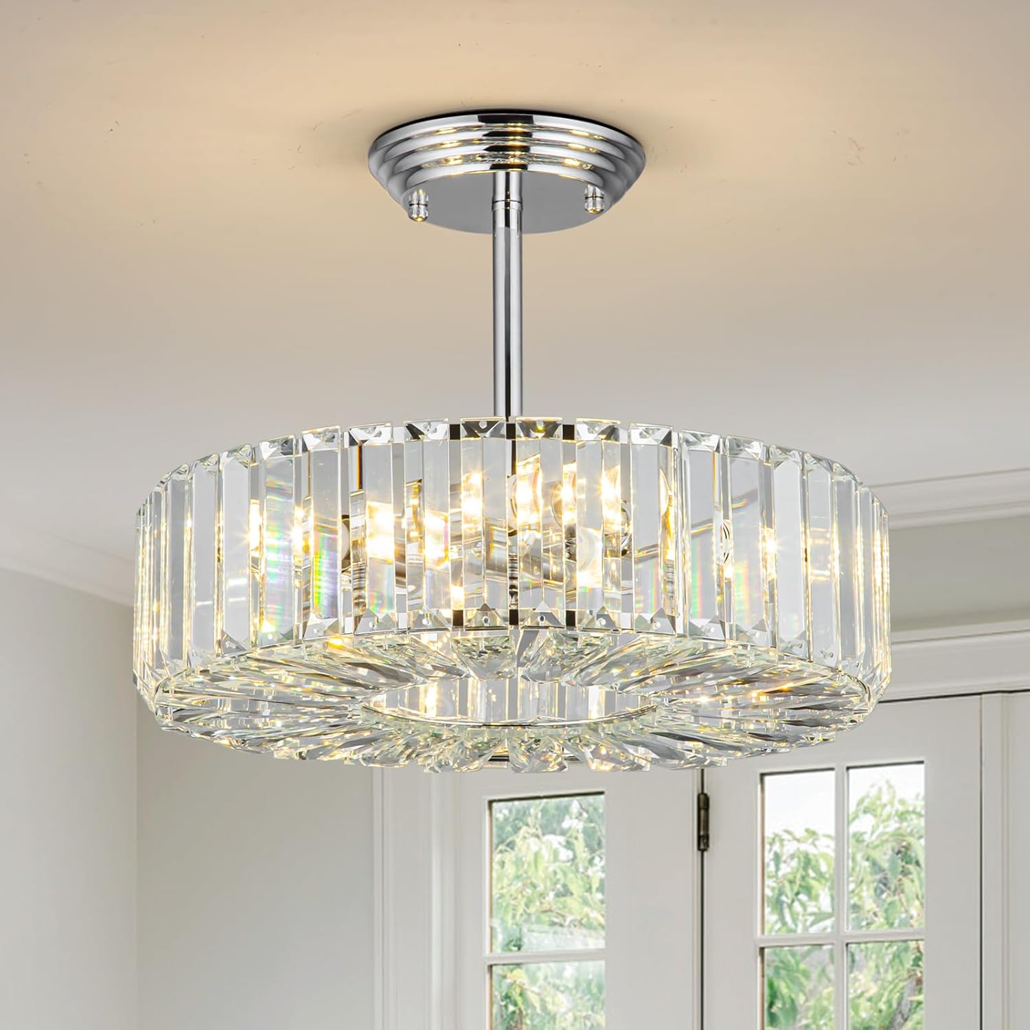 Crystal Chandelier Modern Flush Mount Chandelier Ceiling Light Chrome