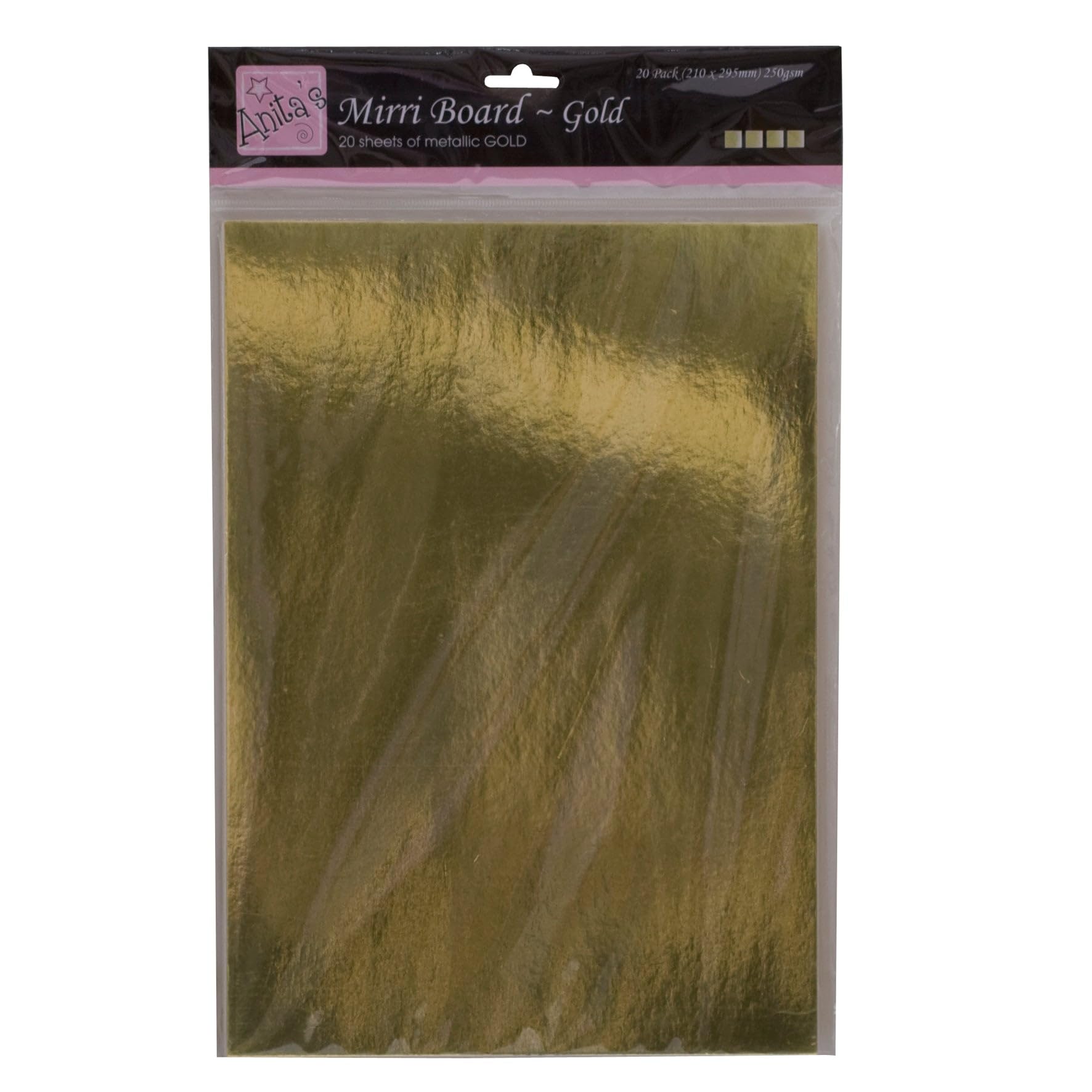Anitas Mirri Board, A4, Gold, Pack Of 20, Shiny, Mirrored Craft Card, For Art, Craft, School Homework, Crown Making, Cardstock, Craft Supplies
