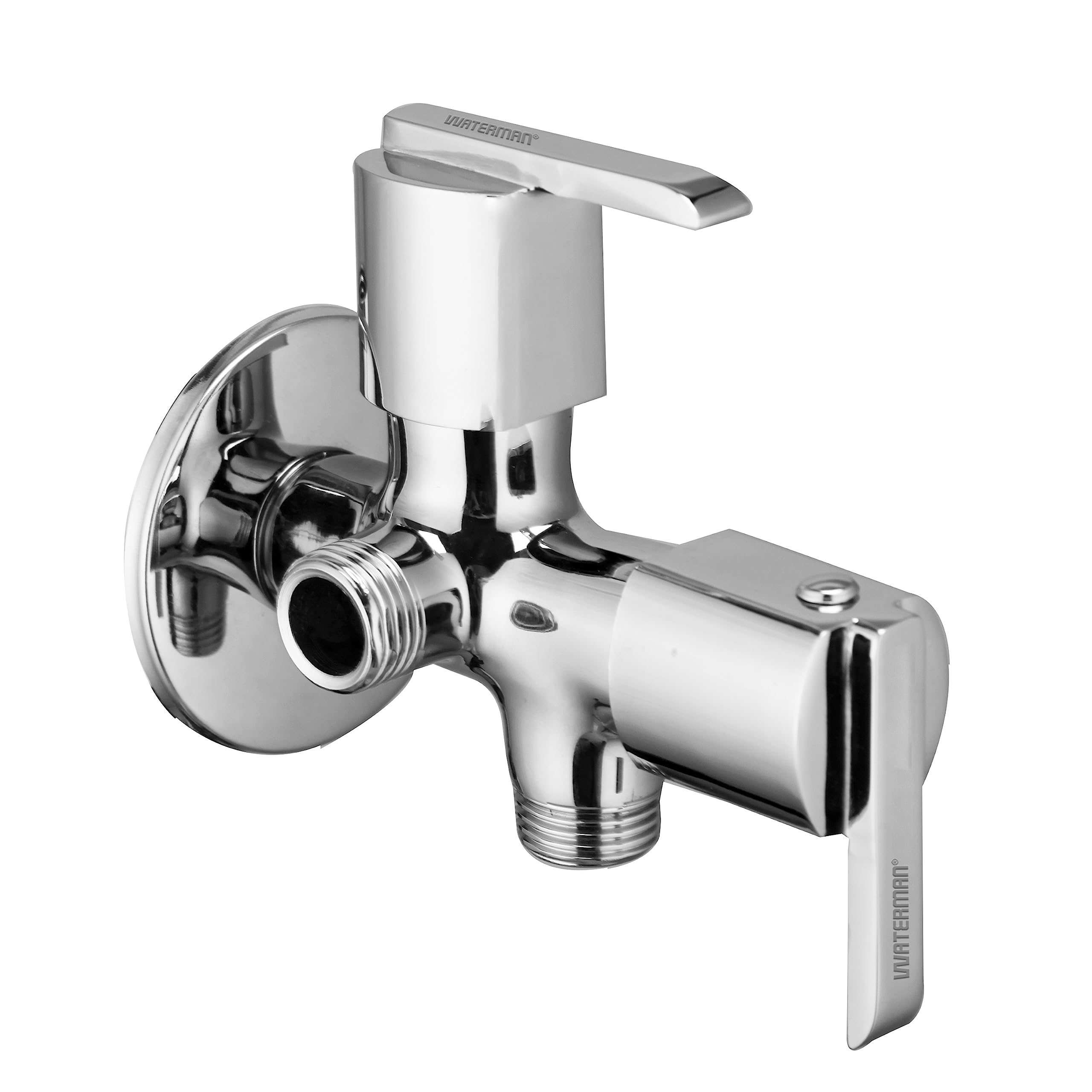 WATERMAN® Magic Angle Cock Valve 2 Way (1 Pc) With Wall Flange Brass Chrome Finish Wall Mounted 2in1 Angle Valve For Bathroom, Toilet, Washing Machine, Geyser, RO, Health Faucet, Jet Spray (B0C6KGRWFR) Amazon Price History, Amazon Price Tracker