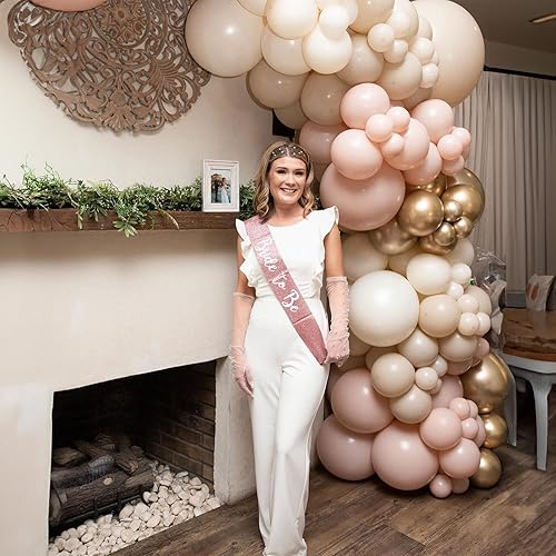 Miniatura 3 de Juego de globos de color blanco arena dorada, globos de doble relleno de 12 pulgadas, globos de fiesta boho con cromo metálico dorado neutro crema