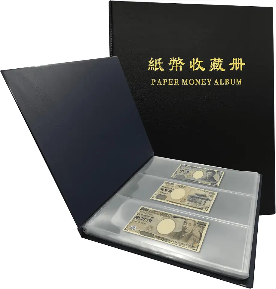 Álbum para Cédulas 3 Linhas 60 Compartimentos – Cores Variadas – Expositor e Armazenamento com Folhas Transparentes (Preto)