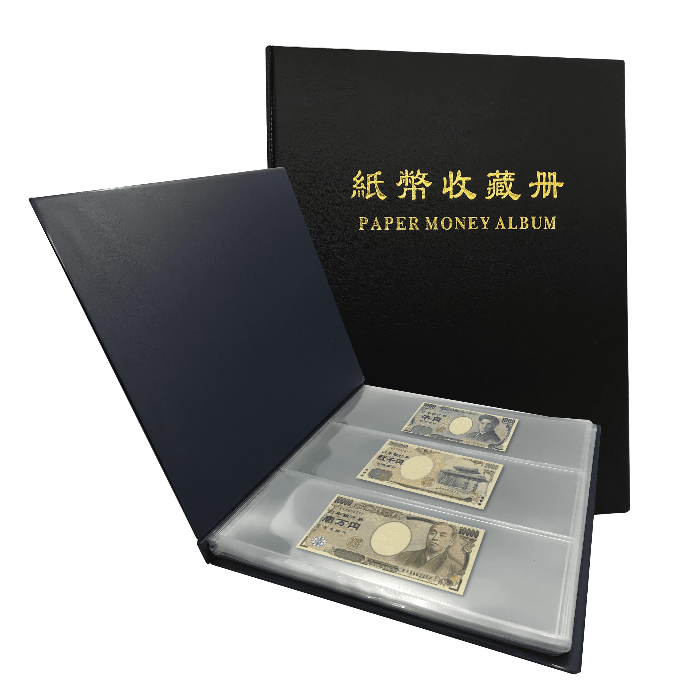 PCCB MINGT 3 Rows 60 Slots Multi-Colour Optional Paper Money Collection Album Banknote Display Storage Album with Transparent Background Sheets (Black)