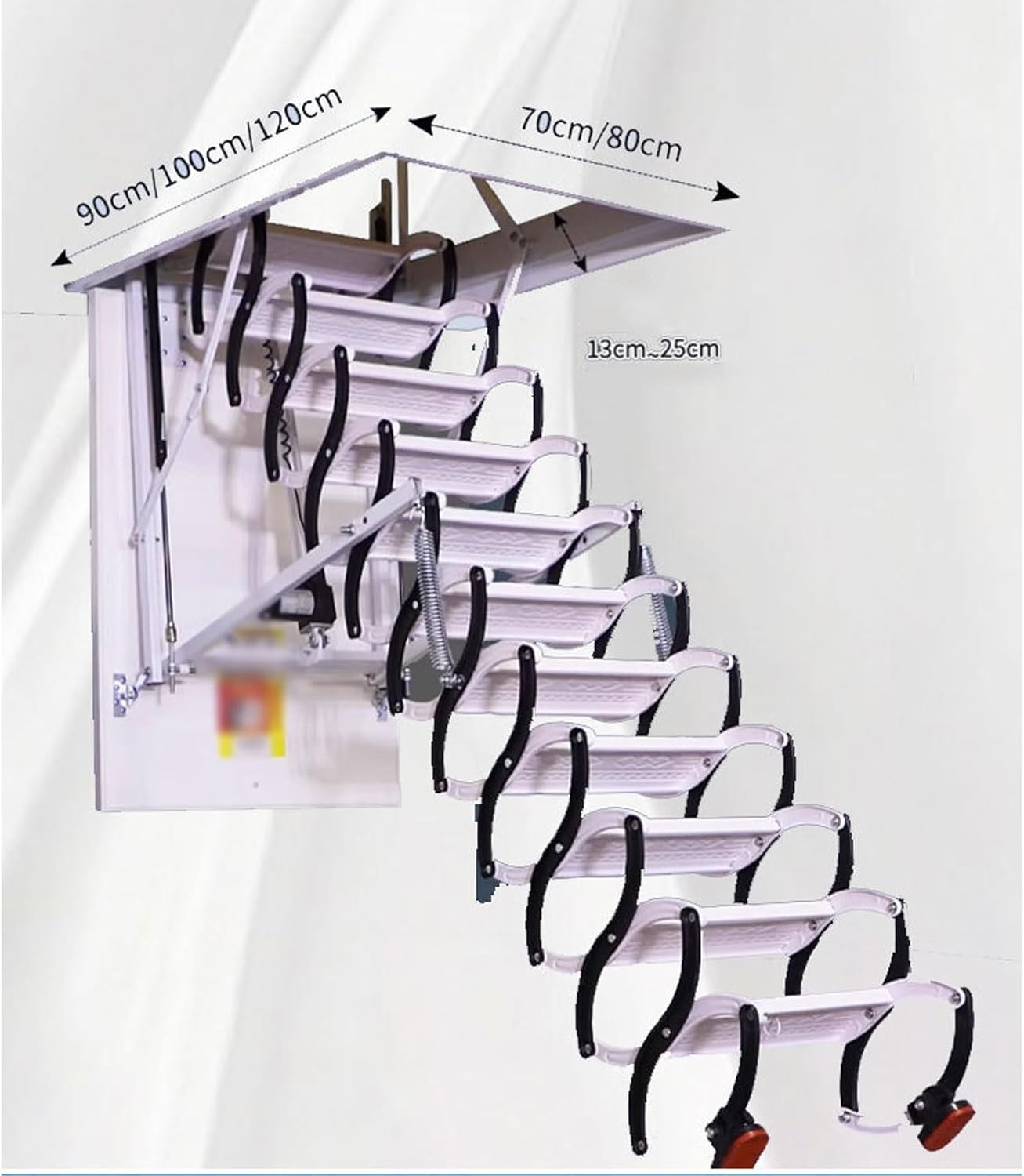 attic ladders Telescopic Loft Ladder Semi-Automatic Wall-Mounted Folding Retracting Ladder with Handrails for Home and Commercial Use(White,80/100cm)