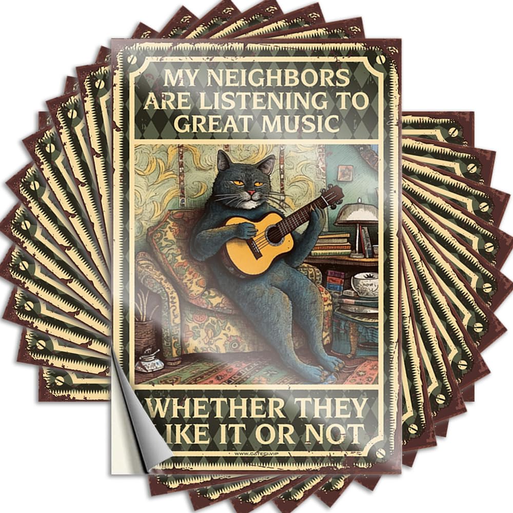 Cat My Neighbors are Listening to Great Music Crazy Beer - Funny Sticker Helmet Removable Vinyl Decal(6X9CM)