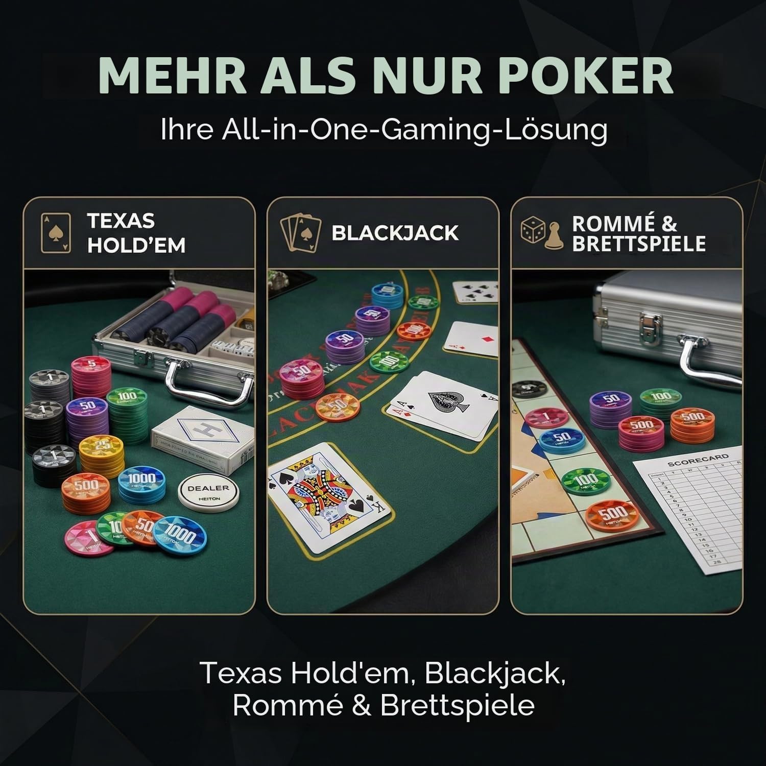 600-teiliges Casino Pokerchip-Set mit Nennwerten, 11,5 g gewichtete Chips, 2 Decks, kompaktes Aluminiumgehäuse für Texas Hold'em, Blackjack | Morandi Design Poker Spiel: lesbare Werte, 2-16 Spieler, Blackjack, Decks, Würfel, Dealer/Blinds, Koffer und Haus