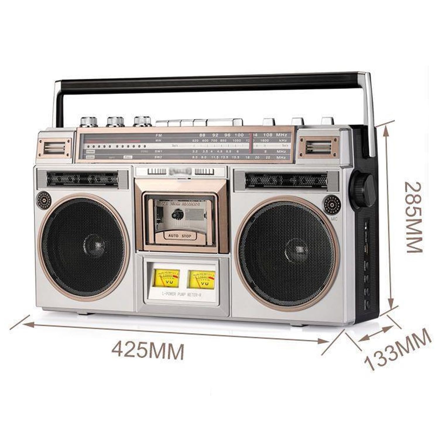 Récepteur de cassette Bluetooth portable avec haut-parleur, prise en charge SD, USB, radio FM pour la maison, les voyages, les fêtes