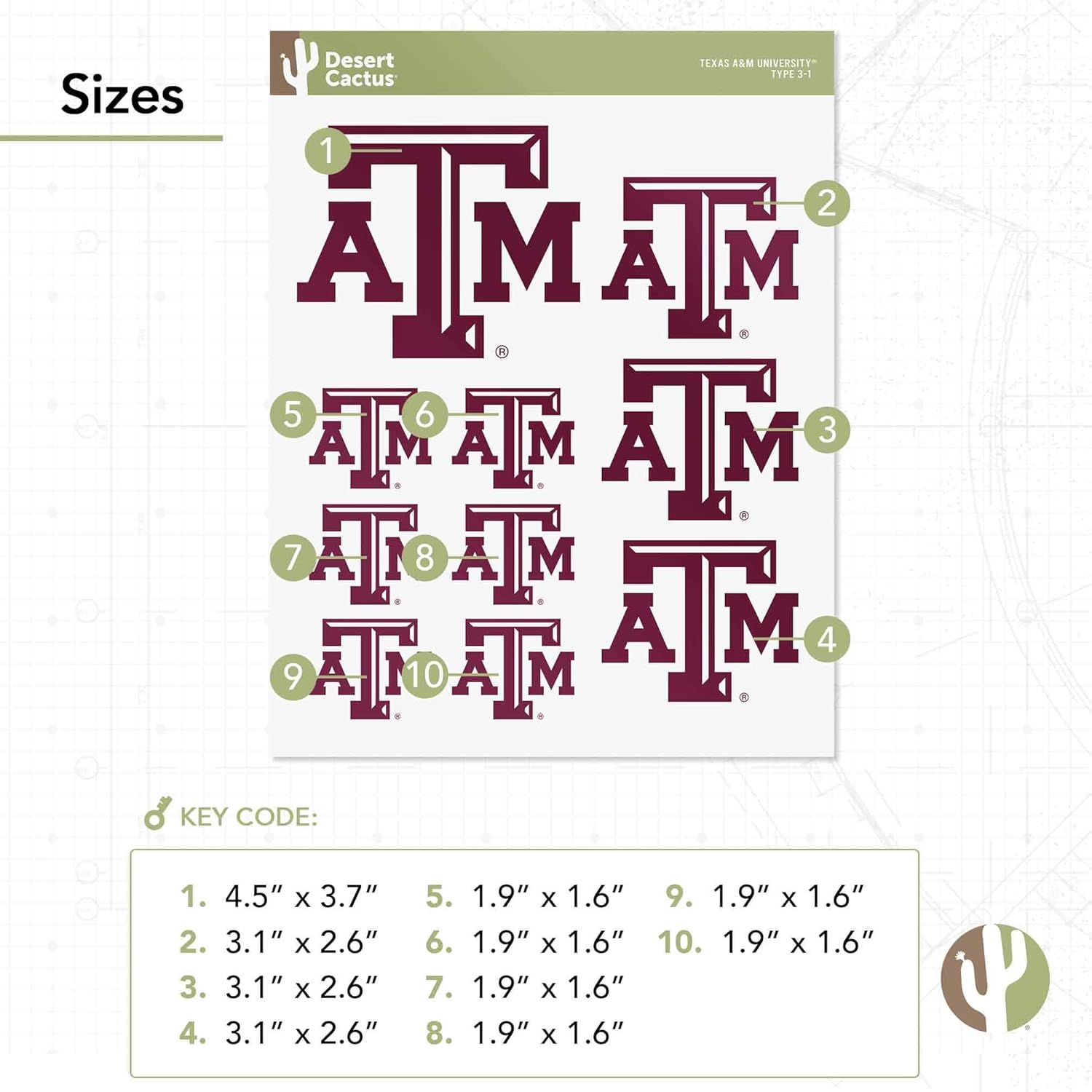 Desert Cactus Texas A&M University Sticker Aggies TAMU Vinyl Decals Laptop Water Bottle Car Scrapbook T3 (Type 3-1) - Image 3