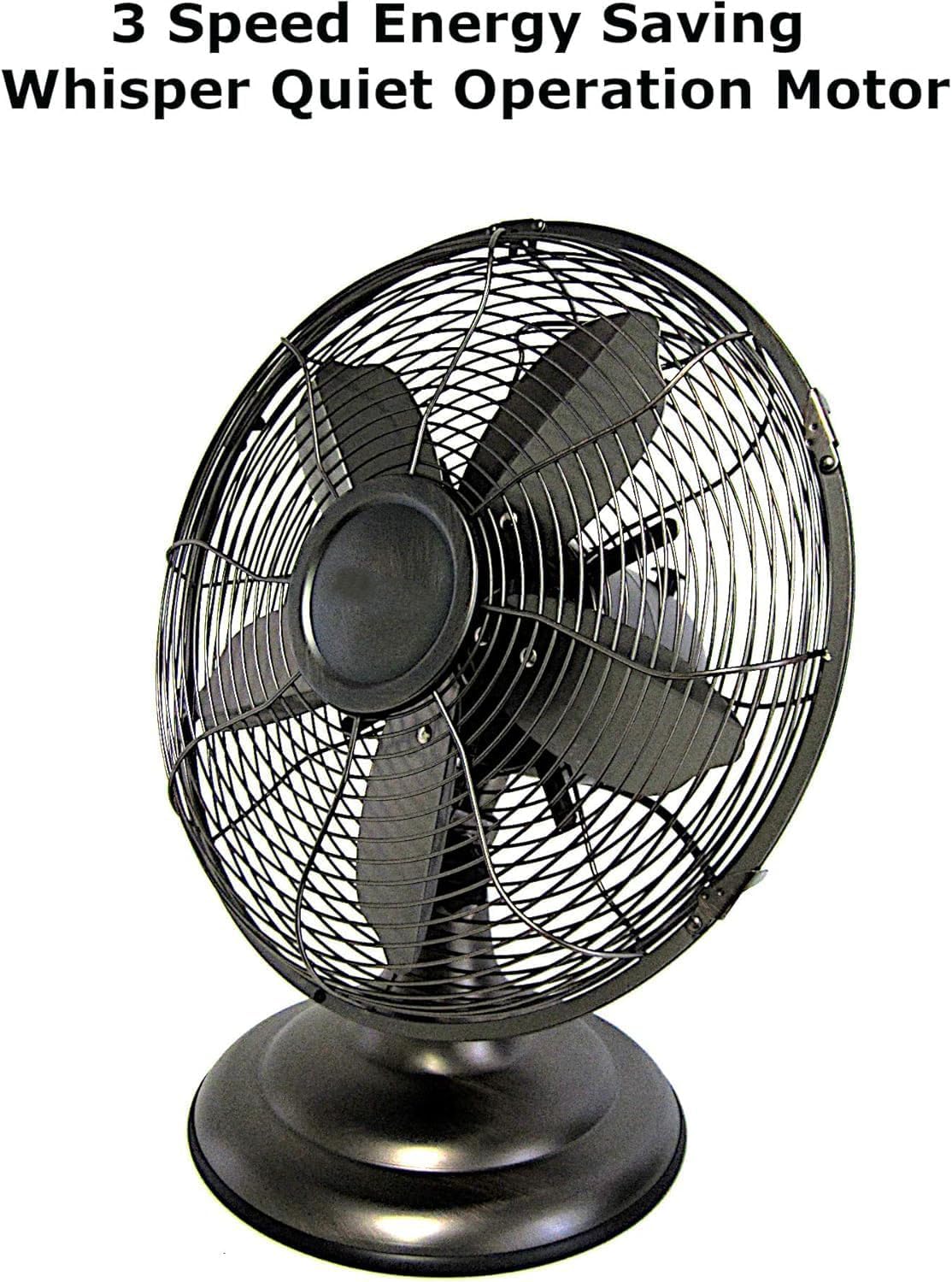 12 Inch Retro Oscillating Table Fan – Oil Rubbed Bronze Finish, Antique All-Metal Design, Quiet Motor, Vintage Desk Fan for Home or Office