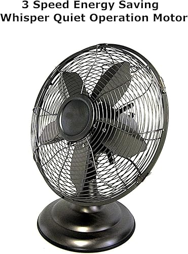Miniatura 6 de Optimus Ventilador de mesa oscilante retro de 12 pulgadas, acabado de bronce aceitado, diseño antiguo de metal, motor silencioso, ventilador de